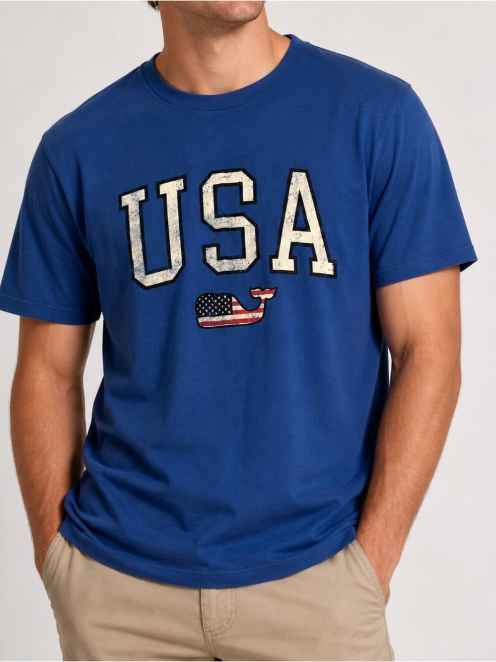 Vineyard Vines USA Flag Whale Graphic Tee Blue Men’s Medium NWT